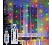 1M/2M/3Mx3M LED Cortina Guirnalda Luz en la ventana USB Cadena de luces Adorno de hadas con control remoto Navidad Boda Ramadán Decoración para el hogar 3Mx1M blanco cálido