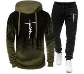 Otoño Invierno ropa de moda chándal hombres conjunto de 2 piezas sudaderas con capucha + Pantalones conjuntos Sudadera con capucha para hombre sudadera deporte Joggers pantalones de chándal traje S verde