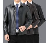 Chaqueta de piel de oveja de otoño e invierno para hombre, cuello alto y chaqueta de cuero de negocios de terciopelo 170