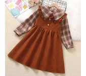 Vestido universitario de cuadros de manga larga para niñas - Primavera/Otoño - Estilo princesa 150 cm caqui