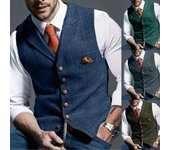 Chaleco a Cuadros Informal para Hombre Chaleco Delgado para Hombre Chaqueta Vintage de Lana en Espiga de Satén Retro L azul