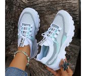 Zapatillas de plataforma de malla transpirable para mujer, talla grande, informales, con cordones, cómodas y de caña baja. 36 beige