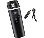 Hervidor de agua para coche de 12 V y 24 V con pantalla de temperatura, calentador inteligente, taza aislante para camping, trabajo, familia, coches y exteriores. negro