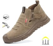 Zapatos de seguridad con punta de acero para hombre, antideslizantes y resistentes al desgaste, botas de trabajo protectoras para soldar con motor eléctrico, botas de piel de vaca 46 36 caqui