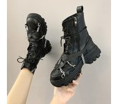 Comemore Women Otoño 2024 Punk Gothic Woman Combat Boot Ladies Black Punk Woman Botas de moto Zapatos Plataforma Botines 39 35 negro