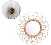 Espejo colgante de 40 cm con diseño de girasol de ratán, espejo de pared circular, decoración bohemia de mimbre, espejos de maquillaje A