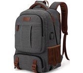 Mochila de viaje Mochila de día Material de lona Muchos bolsillos Gran capacidad Durable Portátil de 15,6 pulgadas Compatible con puerto de carga USB Viajero Escuela gris oscuro