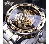 Winner-Reloj de pulsera transparente para hombre, pulsera con mecanismo luminoso, diseño real, marca superior de lujo, esqueleto mecánico oro/negro