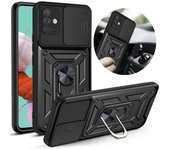 Funda a prueba de golpes con armadura para Samsung Galaxy A11, A31, A51, A71, M11, M51, A21s, soporte de anillo magnético para coche, funda protectora para cámara Push Pull For Galaxy A11 EU plata