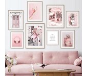Pintura artística de pared nórdica moderna para café, flores y Perfume rosa, carteles en lienzo e impresiones de imágenes para decoración Interior de sala de estar, color rosa 21*30cm