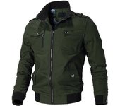 Otoño Invierno hombres cuello alto chaqueta de manga larga múltiples bolsillos dobladillo elástico cremallera tapeta cortavientos chaqueta abrigo M caqui