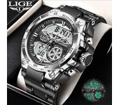 Relojes LIGE para hombre, relojes deportivos grandes de marca superior, relojes de pulsera de cuarzo de silicona militares de lujo para hombre, reloj cronógrafo de moda para hombre oro rosa