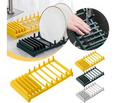 Estante de almacenaje con drenaje multifunción para cocina, estante para platos y platos de varias posiciones, estante organizador para tapas de ollas, herramienta de almacenamiento para el hogar C
