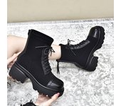 Botas de suela gruesa Botas de moto con tacón de muffin Botas de mujer 34 negro
