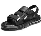 Nuevas sandalias suaves con cojín de aire, zapatos de verano de cuero genuino para hombres, zapatos casuales de tejido cómodo, zapatos de playa de alta calidad 38 negro