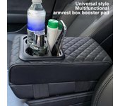 Cojín para reposabrazos de consola central de automóvil con 2 portavasos Almohadilla para reposabrazos de cuero de PU Funda de almohada portátil para reposabrazos de automóvil Almohadilla de altura