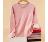 Conjunto térmico de dos piezas de lana de alpaca para mujer: Jersey y pantalones de cuello redondo con forro de terciopelo para otoño e invierno XL (100-120) rosa rosa