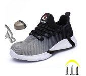 Zapatos de trabajo de seguridad para hombre con puntera de acero, botas de fieltro para caminar a prueba de pinchazos, aislamiento de 6KV, zapatillas de moda ligeras y transpirables 36 negro