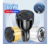 Cargador de coche de carga rápida dual con 4 puertos QC 3.0 + PD, pantalla digital de voltios, USB tipo C, PD 30 W, para iPhone 15, Pro Max, Xiaomi y Samsung. negro