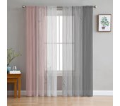 Cortinas de tul con vetas de madera graduales, color rosa y gris, estilo vintage, para decoración de sala de estar y cocina, de gasa, transparentes. W135 x H115cm x1&Rod Pocket