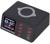 Cargador USB inalámbrico X9 de 8 puertos carga rápida PD + QC3.0 + estación de carga de puerto USB con pantalla LED para teléfono/portátil/tableta enchufe europeo US Plug negro