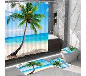 Juego de 4 cortinas de ducha con diseño de palmeras de coco y playa, diseño tropical de isla de verano, alfombras antideslizantes, tapa de inodoro y alfombrilla de baño, juego de decoración para el baño Beach Resort Style