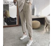 SURE XIAO STORY Pantalones gruesos de cintura alta hasta el tobillo pantalones Harem Otoño e Invierno pantalones de mujer Mujer S negro