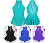 Ropa de baile para niños, leotardo de empalme de malla con espalda recortada y diamantes de imitación brillantes para niñas, para bailar gimnástico 5-6Y negro