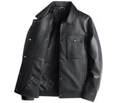 Chaqueta de Cuero de Invierno para Hombre Estilo Casual Ligero de Negocios Chaqueta de Cuero para Hombre XXXXL negro