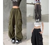 Y2K Mujeres Streetwear Baggy Paracaídas Pantalones para Hombres Pantalones De Chándal De Pierna Ancha Joggers Pantalones Ropa 2XL negro