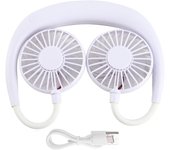 Mini ventilador portátil de cuello, doble ventilador de escritorio, recargable por USB, 3 velocidades, estilo relajado para colgar en el cuello blanco