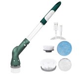 Cepillo de limpieza eléctrico inalámbrico con 4 cabezales reemplazables, giro automático, mango largo, multifuncional, hogar, baño, azulejo, limpiador de ventanas, herramienta de fregado blanco