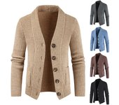 Otoño e invierno, moda para hombres, cárdigan suelto, chaqueta de solapa cálida, suéter, abrigo de punto M negro