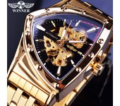 Winner-reloj mecánico automático para hombre, diseño suizo Steampunk, esqueleto de doble cara, transparente, dorado, de acero inoxidable