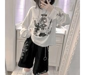 Camiseta de manga larga desmontable para mujer, camisetas con estampado de dibujos animados japoneses, camisetas gráficas kawaii, camisetas estéticas Y2k Harajuku S blanco