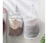 Bolsa de almacenamiento de red colgante, cesta de lavandería plegable portátil, cesta de malla para ropa sucia montada en la pared, organizador de armario, cesto de ropa sucia gris