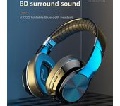 Auriculares inalámbricos 8D Hifi sobre la oreja, auriculares estéreo, orejeras de cuero suave, micrófono incorporado para PC/teléfonos móviles/TV negro