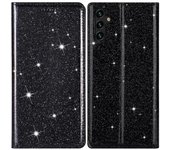 Funda para teléfono móvil Samsung Galaxy A55 5G con purpurina, de piel sintética, con ranuras para tarjetas y función atril