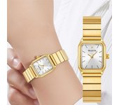 Reloj de cuarzo de negocios de lujo para mujer, reloj de pulsera cuadrado de acero inoxidable con esfera única para mujer, reloj de pulsera dorado oro