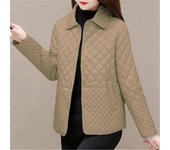 Abrigos de mujer de otoño e invierno, chaqueta corta de manga larga, cálida, gruesa e informal, lisa, chaqueta acolchada S caqui