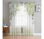 Cortinas para sala de estar de tul con flores suculentas y plantas pastorales, cortinas transparentes para dormitorio, cocina, persianas de gasa 135W x 114H(cm)