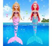 Mini muñeca de princesa sirena con música deslumbrante colorida de 36CM, juguete para niñas, ojos grandes 3D, trajes completos de princesa BJD, colección de vestidos, regalo de muñeca para niños