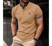 Camel Camisa polo de verano con cuello polo bordado y bolsillos con botones para hombre Camisa polo deportiva XL bronceado