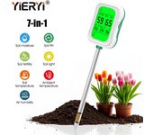 Medidor digital de pH del suelo 7 en 1, probador de fertilidad, humedad del suelo, luz solar, humedad ambiental y temperatura para jardín y granja.