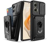 Funda con soporte de armadura militar para Motorola Moto Edge 50 Pro Fusion 40 Neo G84 G54 4G Pro 4G 5G, soporte de anillo deslizante para cámara con tarjeta, armadura, soporte de pie Moto Edge 50 Ultra negro