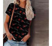 Camiseta de verano para mujer, camisetas de manga corta con estampado de labios rojos llamas, camisetas estampadas informales XS blanco