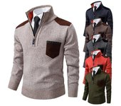 Suéter de invierno de alta calidad con cuello con cremallera para hombre, suéter de punto grueso y cálido, Jersey informal sencillo, abrigo XXXL azul