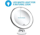 Espejo de maquillaje LED con luz, espejo de aumento con ventosa, 10 aumentos, espejo de tocador, espejo cosmético con LED.