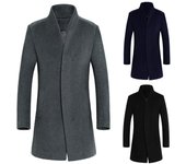Chaqueta de hombre Cálido Invierno Trench Largo Outwear Botón Smart Abrigo Abrigos M gris