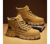 Zapatos de trabajo retro para hombre, botas altas de suela gruesa, informales, de cuero, estilo Chelsea, impermeables, para invierno 39 negro